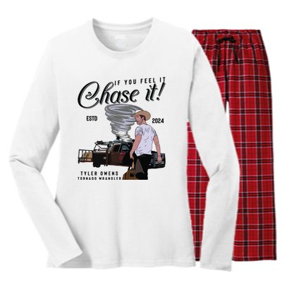 If You Feel It Chase It Cowboy Tornado Wrangler Women's Long Sleeve Flannel Pajama Set 