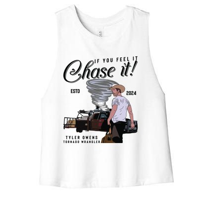 If You Feel It Chase It Cowboy Tornado Wrangler Women's Racerback Cropped Tank