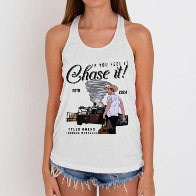 If You Feel It Chase It Cowboy Tornado Wrangler Women's Knotted Racerback Tank