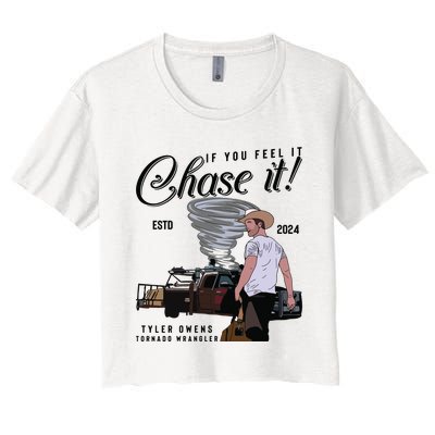 If You Feel It Chase It Cowboy Tornado Wrangler Women's Crop Top Tee