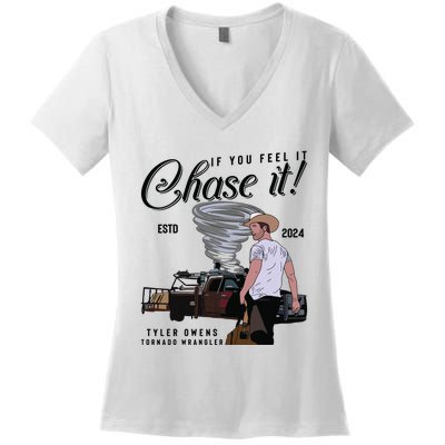 If You Feel It Chase It Cowboy Tornado Wrangler Women's V-Neck T-Shirt