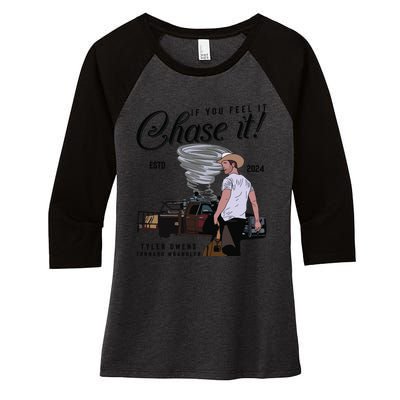 If You Feel It Chase It Cowboy Tornado Wrangler Women's Tri-Blend 3/4-Sleeve Raglan Shirt