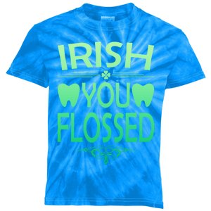 Irish You Flossed Teeth St Patrick's Day Dentist Dental Asst Gift Kids Tie-Dye T-Shirt