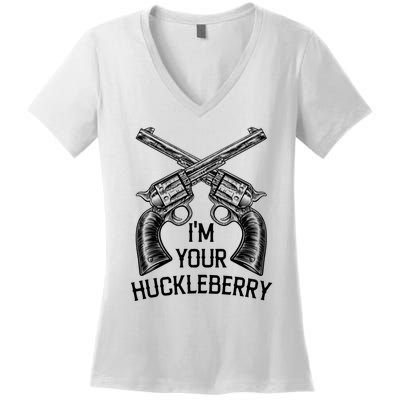 I'm Your Huckleberry With Guns Retro. Women's V-Neck T-Shirt