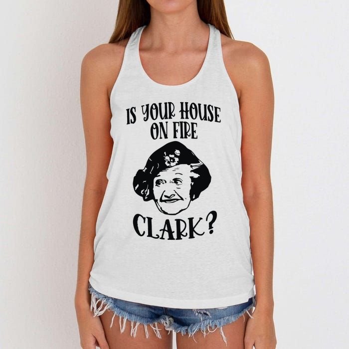 Is Your House On Fire Clark Funny Christmas Women's Knotted Racerback Tank