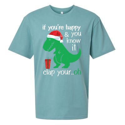 If YouRe Happy Clap Your Hand Christmas Dinosaur Trex Gift Sueded Cloud Jersey T-Shirt