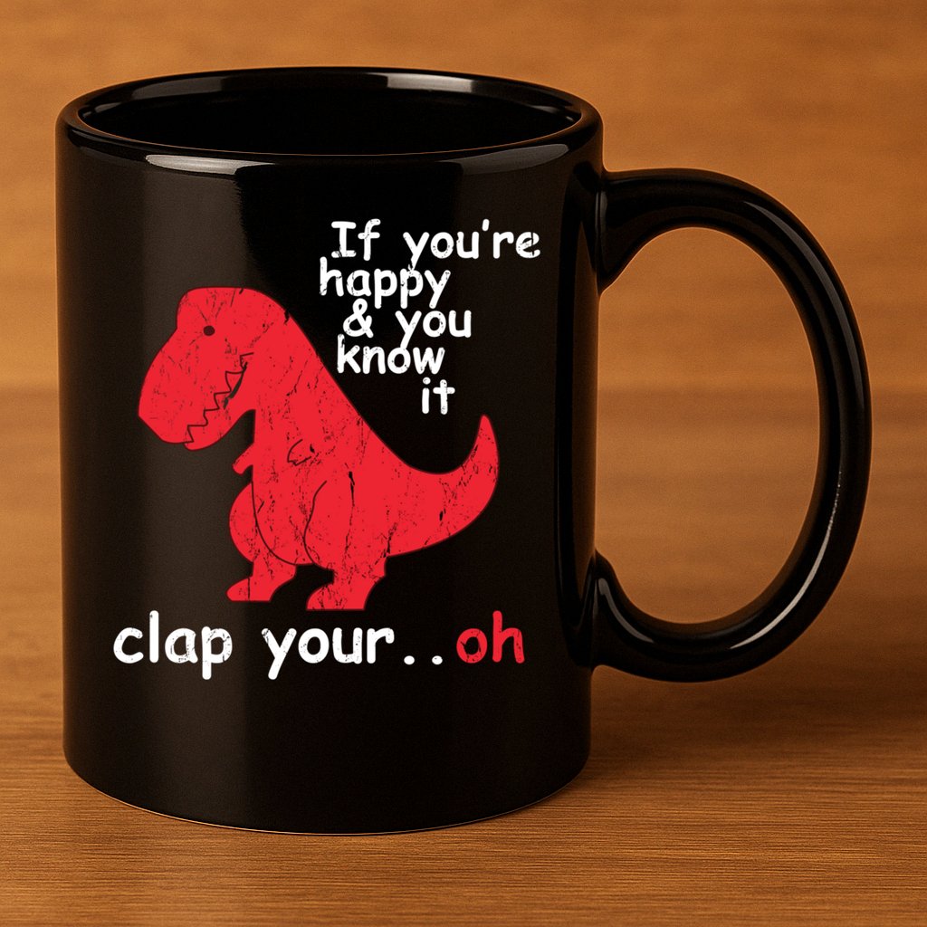 If You're Happy and You Know It Clap Your Oh Funny Trex Dino 11oz C Handle Ceramic Mug