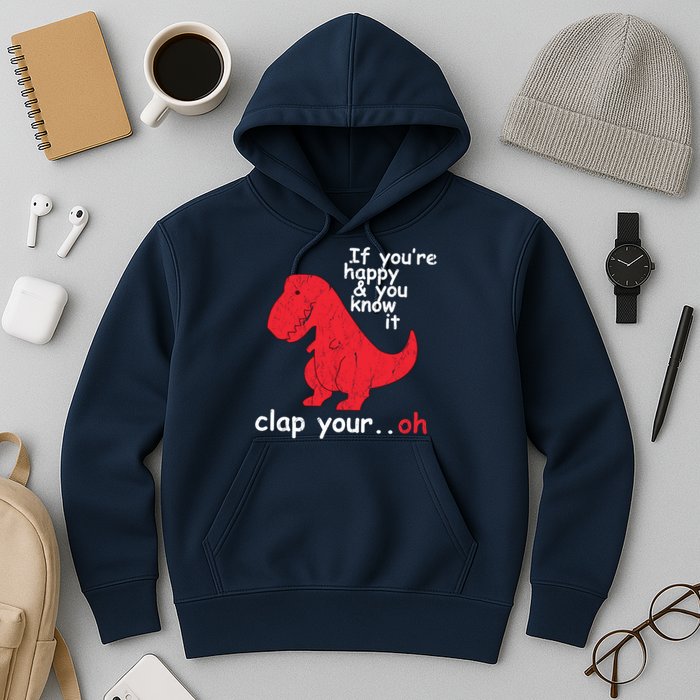 If You're Happy and You Know It Clap Your Oh Funny Trex Dino Hoodie