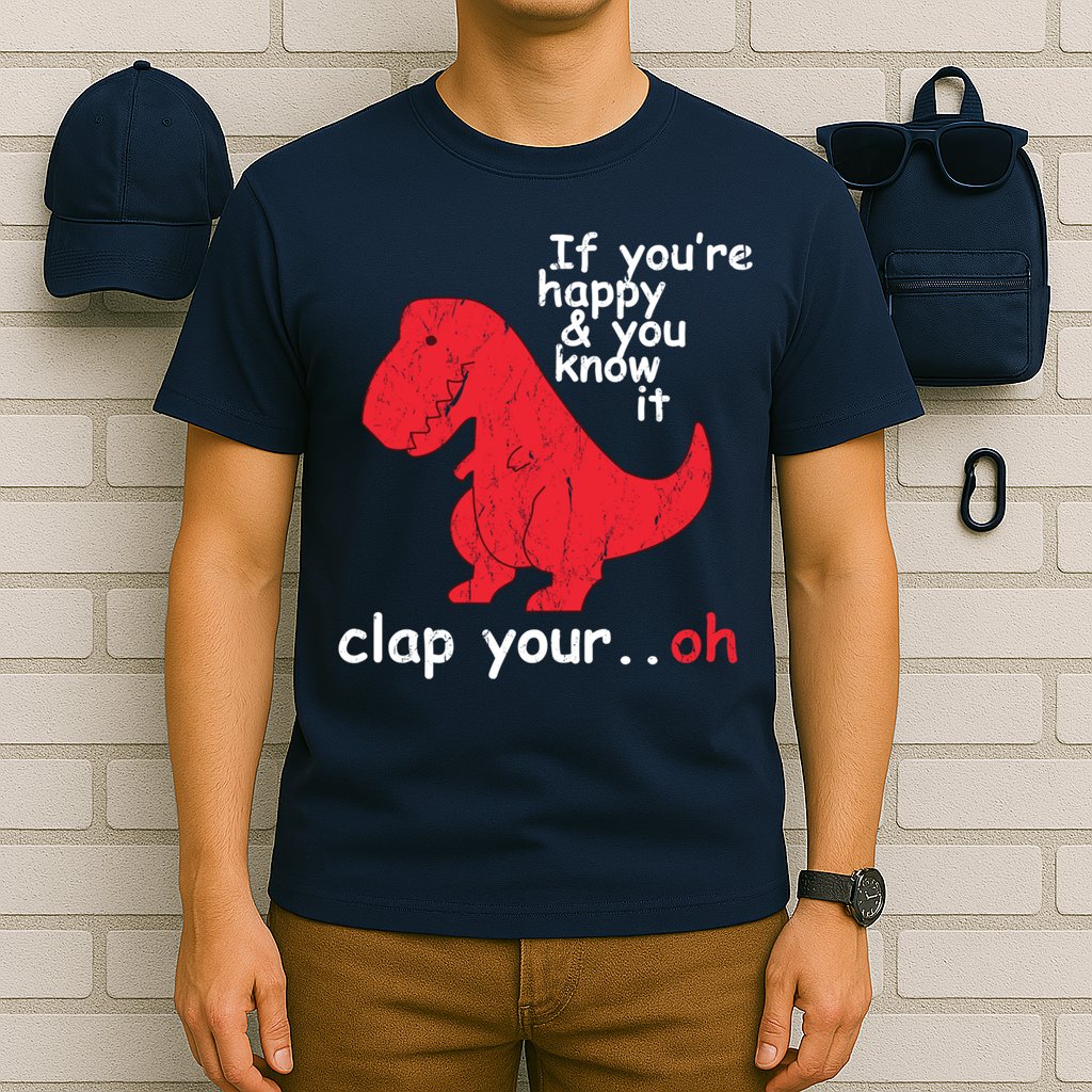 If You're Happy and You Know It Clap Your Oh Funny Trex Dino T-Shirt