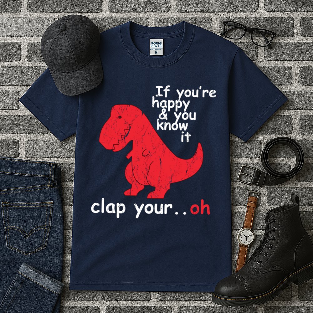 If You're Happy and You Know It Clap Your Oh Funny Trex Dino Tall T-Shirt