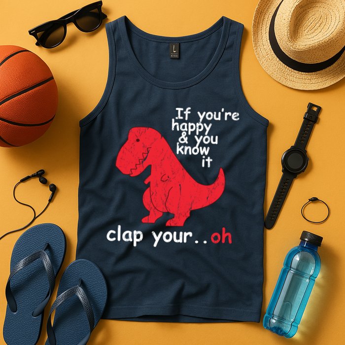 If You're Happy and You Know It Clap Your Oh Funny Trex Dino Tank Top