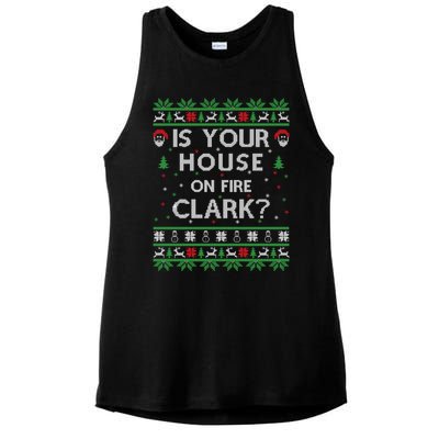 Is Your House On Fire Clark? Ugly Christmas Holiday Gift Ladies PosiCharge Tri-Blend Wicking Tank