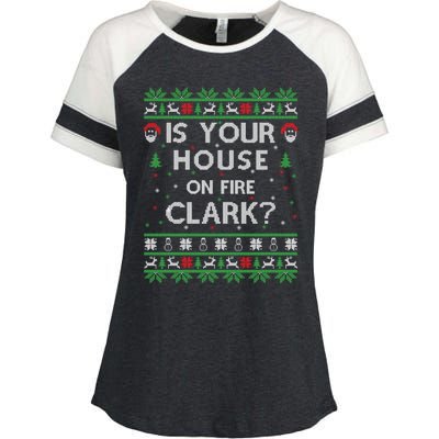 Is Your House On Fire Clark? Ugly Christmas Holiday Gift Enza Ladies Jersey Colorblock Tee