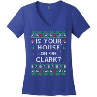 Is Your House On Fire Clark? Ugly Christmas Holiday Gift Women's V-Neck T-Shirt