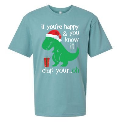 If YouRe Happy Clap Your Hand Christmas Dinosaur Trex Meaningful Gift Sueded Cloud Jersey T-Shirt