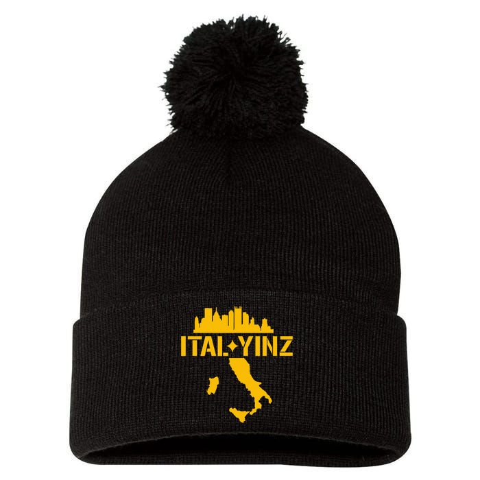 Ital Yinz Italian Pittsburgher Pom Pom 12in Knit Beanie