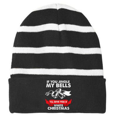 If You Jingle My Bells Funny Adult Xmas Striped Beanie with Solid Band