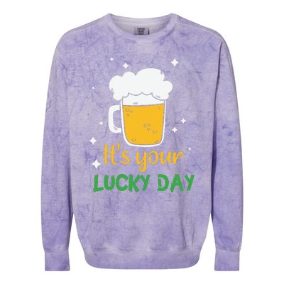 Its Your Lucky Day Funny Drinking Beer Colorblast Crewneck Sweatshirt