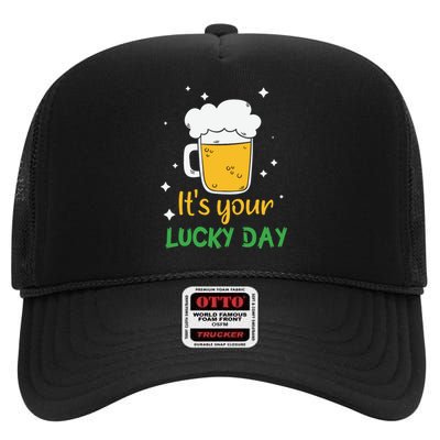 Its Your Lucky Day Funny Drinking Beer High Crown Mesh Back Trucker Hat