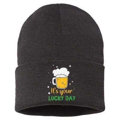 Its Your Lucky Day Funny Drinking Beer Sustainable Knit Beanie