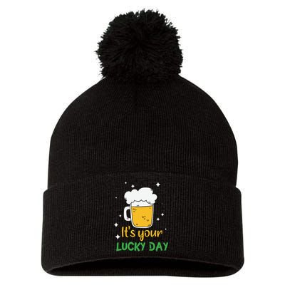 Its Your Lucky Day Funny Drinking Beer Pom Pom 12in Knit Beanie