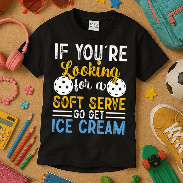 If You Looking For A Soft Serve Got Get Ice Cream Pickleball Gift Kids T-Shirt