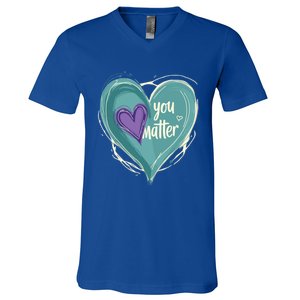 Inspirational You Matter Suicide Prevention Heart Design Gift V-Neck T-Shirt