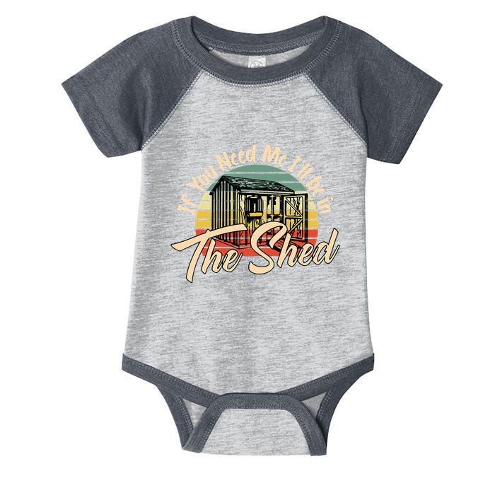 If You Need Me  ILl Be In The Shed Funny Mechanic Gardener Infant Baby Jersey Bodysuit