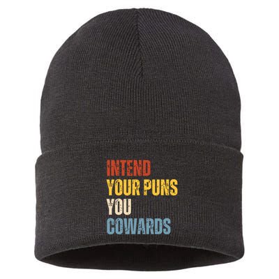 Intend Your Puns You Cowards Funny Joke Vintage Humor Saying Sustainable Knit Beanie