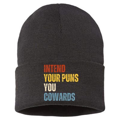 Intend Your Puns You Cowards Funny Joke Vintage Humor Saying Sustainable Knit Beanie