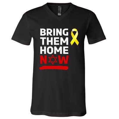 Israel Yellow Ribbon Symbol Bring Them Back Home Now V-Neck T-Shirt