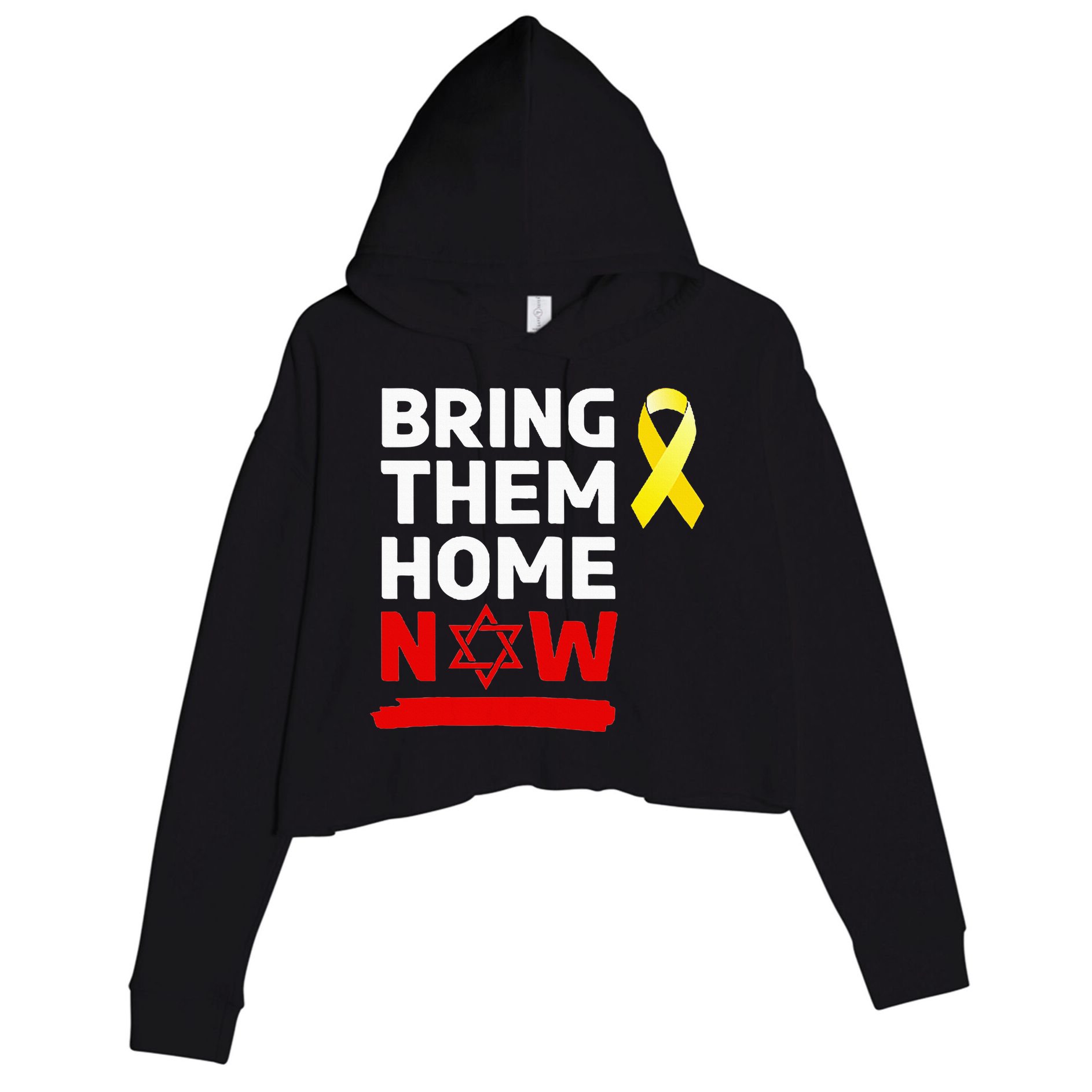 Israel Yellow Ribbon Symbol Bring Them Back Home Now Crop Fleece Hoodie