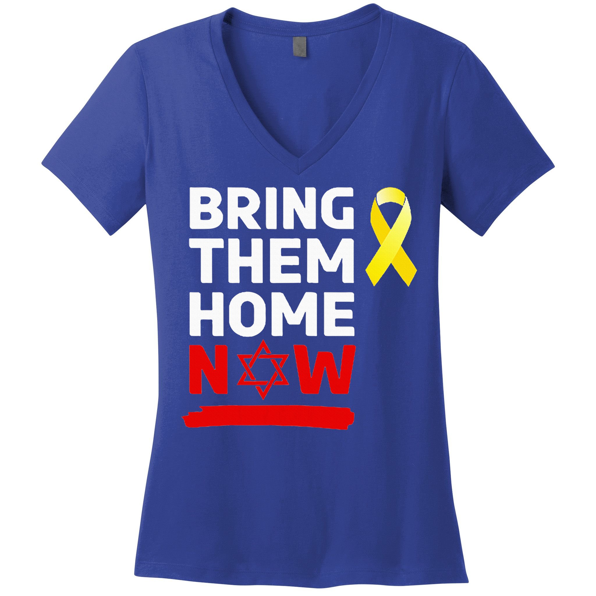Israel Yellow Ribbon Symbol Bring Them Back Home Now Women's V-Neck T-Shirt