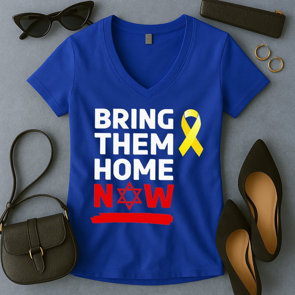 Israel Yellow Ribbon Symbol Bring Them Back Home Now Women's V-Neck T-Shirt