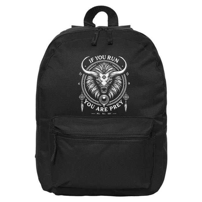 If You Run You Are Prey Minimalistic Alien Cat Bison Hybrid 16 in Basic Backpack