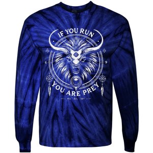 If You Run You Are Prey Minimalistic Alien Cat Bison Hybrid Tie-Dye Long Sleeve Shirt