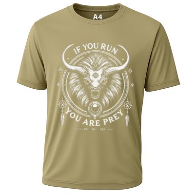 If You Run You Are Prey Minimalistic Alien Cat Bison Hybrid Cooling Performance Crew T-Shirt