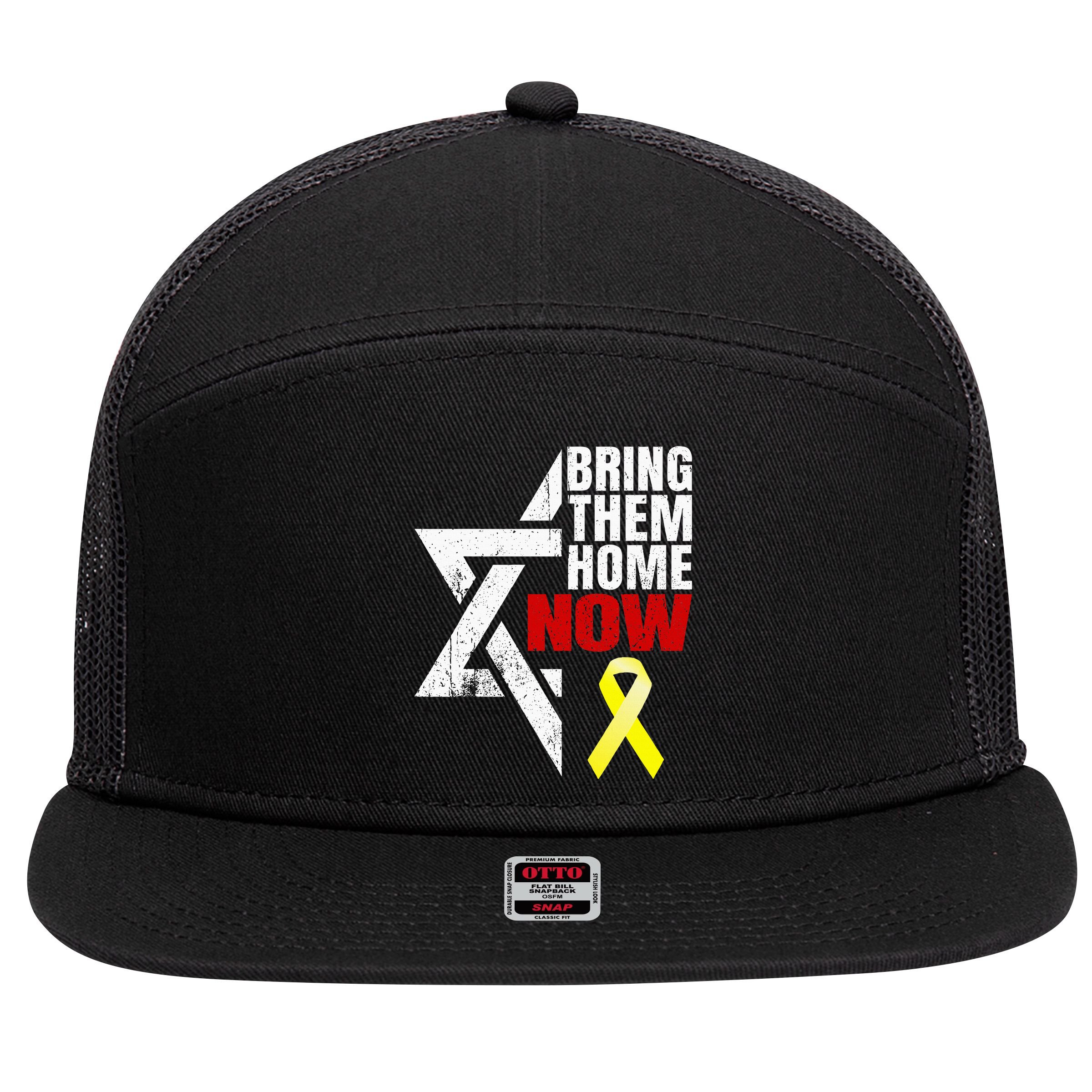 Israel Yellow Ribbon Symbol Bring Them Back Home Now 7 Panel Mesh Trucker Snapback Hat