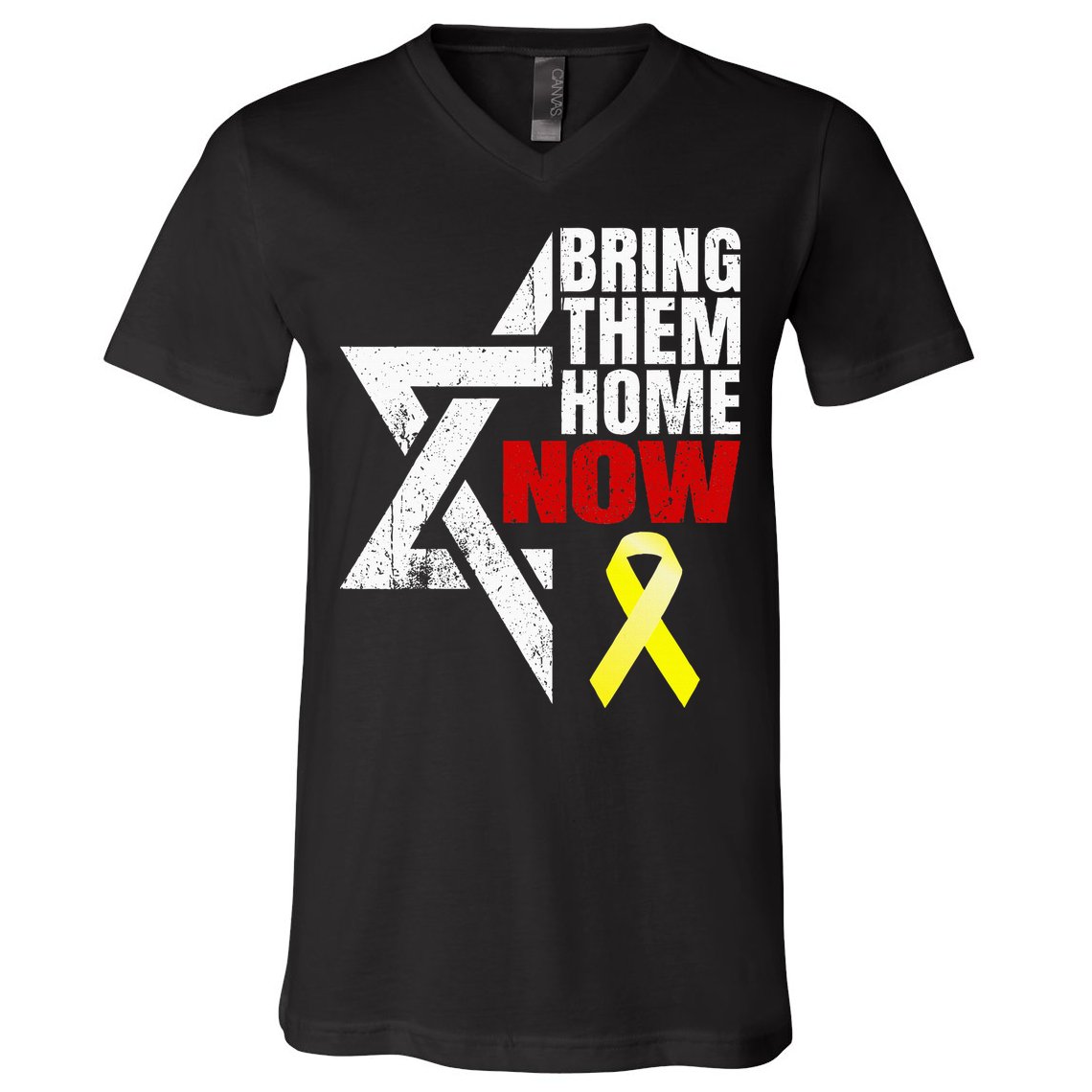 Israel Yellow Ribbon Symbol Bring Them Back Home Now V-Neck T-Shirt