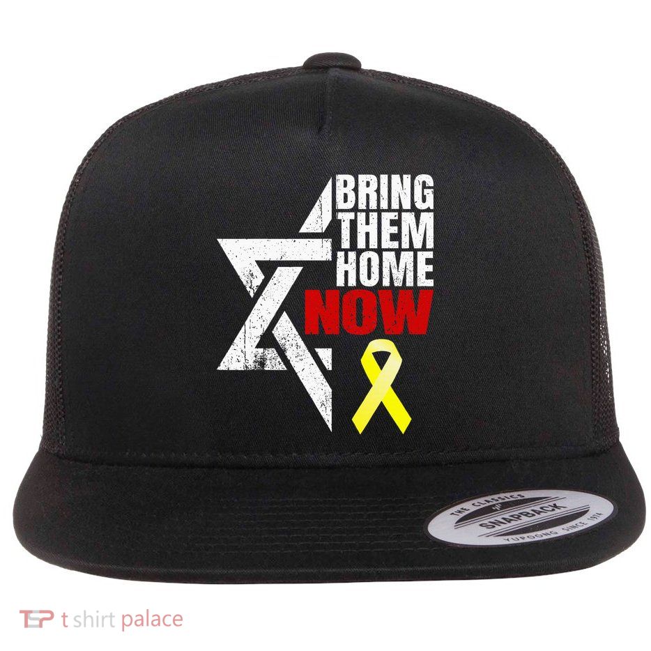 Israel Yellow Ribbon Symbol Bring Them Back Home Now Flat Bill Trucker Hat
