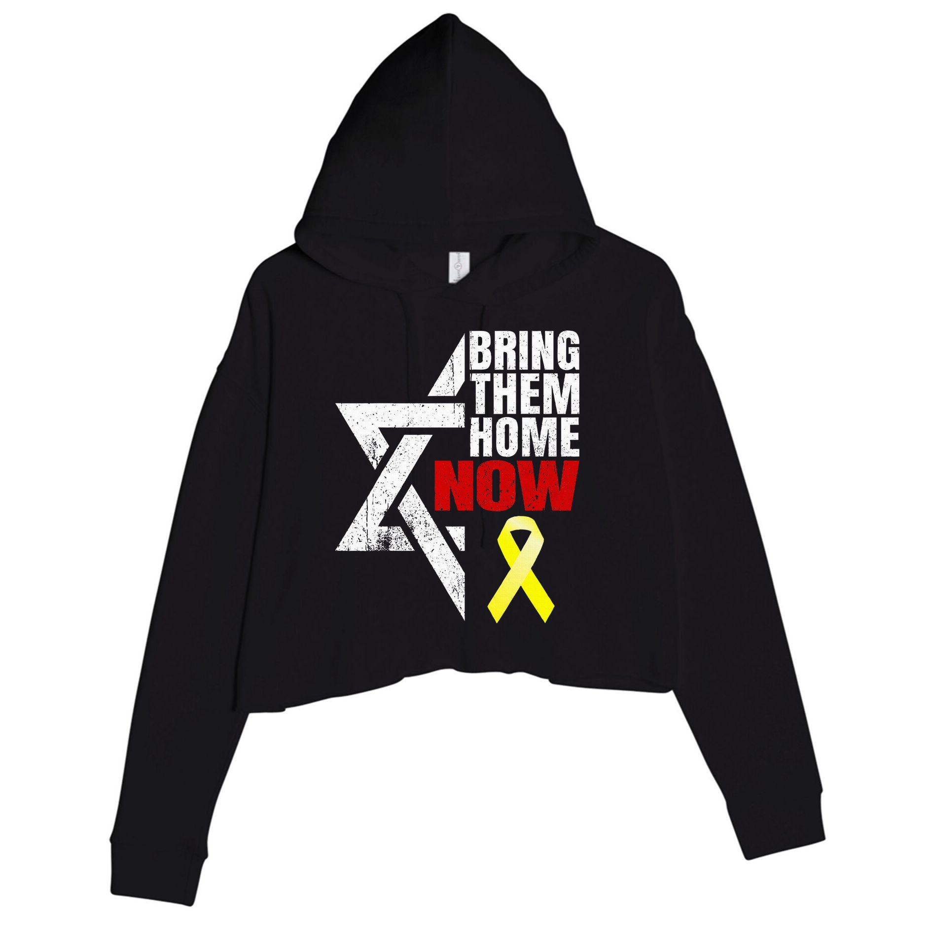 Israel Yellow Ribbon Symbol Bring Them Back Home Now Crop Fleece Hoodie