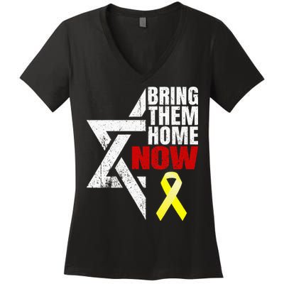 Israel Yellow Ribbon Symbol Bring Them Back Home Now Women's V-Neck T-Shirt