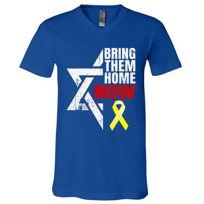 Israel Yellow Ribbon Symbol Bring Them Back Home Now V-Neck T-Shirt