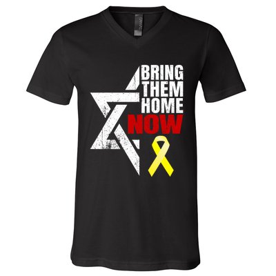 Israel Yellow Ribbon Symbol Bring Them Back Home Now V-Neck T-Shirt