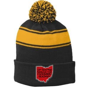 If You're Reading This Michigan Sucks Funny Ohio Stripe Pom Pom Beanie