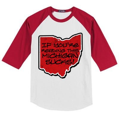 If You're Reading This Michigan Sucks Funny Ohio Kids Colorblock Raglan Jersey