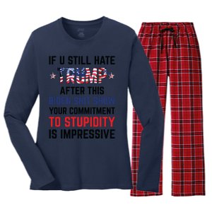 If You Still Hate Trump After This Biden Shit Show Funny Women's Long Sleeve Flannel Pajama Set 