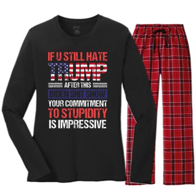 If You Still Hate Trump After This Biden Sht Show Women's Long Sleeve Flannel Pajama Set 