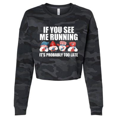 If You Sea Me Running Its Probably Fireworks Director Usa Gift Cropped Pullover Crew