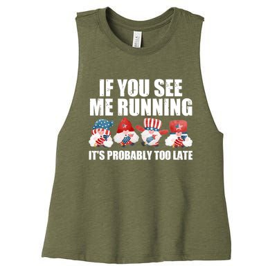 If You Sea Me Running Its Probably Fireworks Director Usa Gift Women's Racerback Cropped Tank